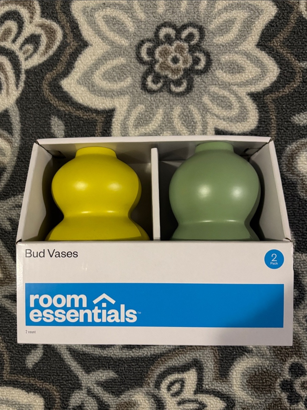 Room Essentials two-pack bud vases in yellow and sage green